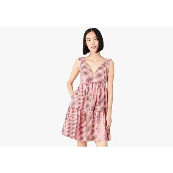 Kate Spade Red White Gingham Tiered Vineyard Summer Sundress V Neck Size 0 - Picture 1 of 11